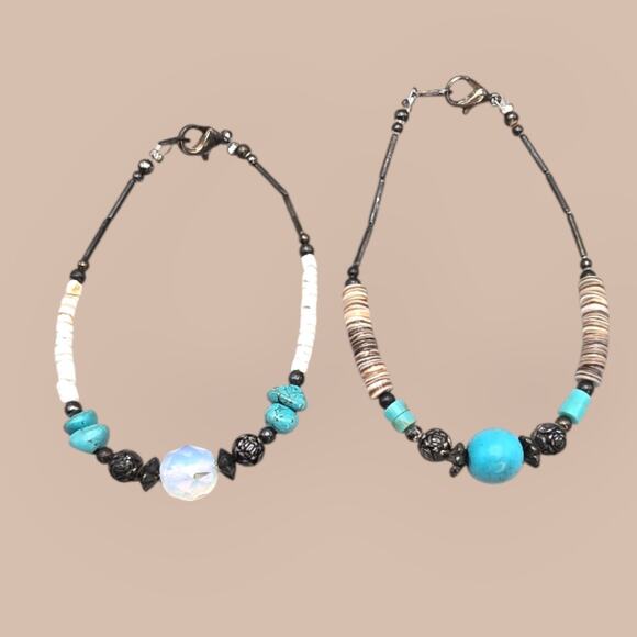 Turquoise & Moonstone Boho Beaded Bracelet Set - Picture 2 of 6